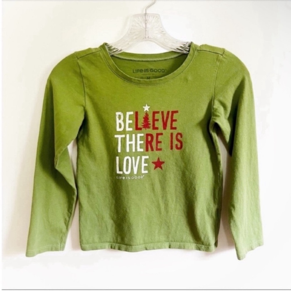 Life is Good Crusher girls shirt tee green red Christmas tree